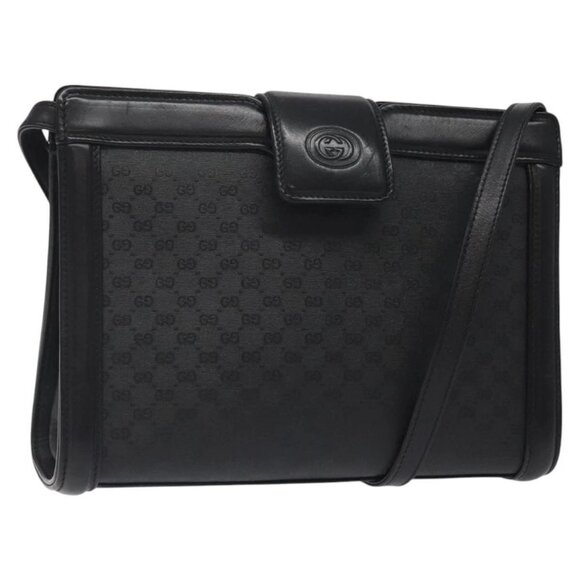 GUCCI Micro GG Supreme Shoulder Bag PVC Black Gold 004 113 0364 Auth BA2121 - Picture 1 of 16